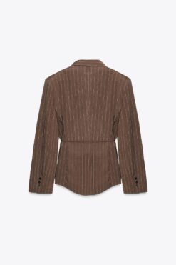Alternative view of ÁO KHOÁC BLAZER KẺ CÓ ĐỆM VAI KÈM THẮT LƯNG MẢNH