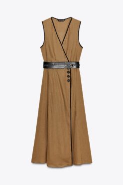 ĐẦM MIDI VẢI PHA LINEN KÈM THẮT LƯNG