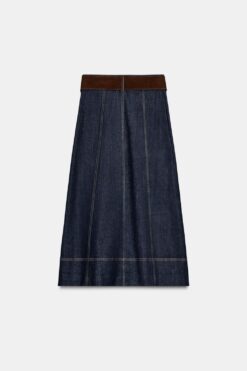 Alternative view of CHÂN VÁY Z1975 DENIM MIDI XẾP LỚP KÈM THẮT LƯNG