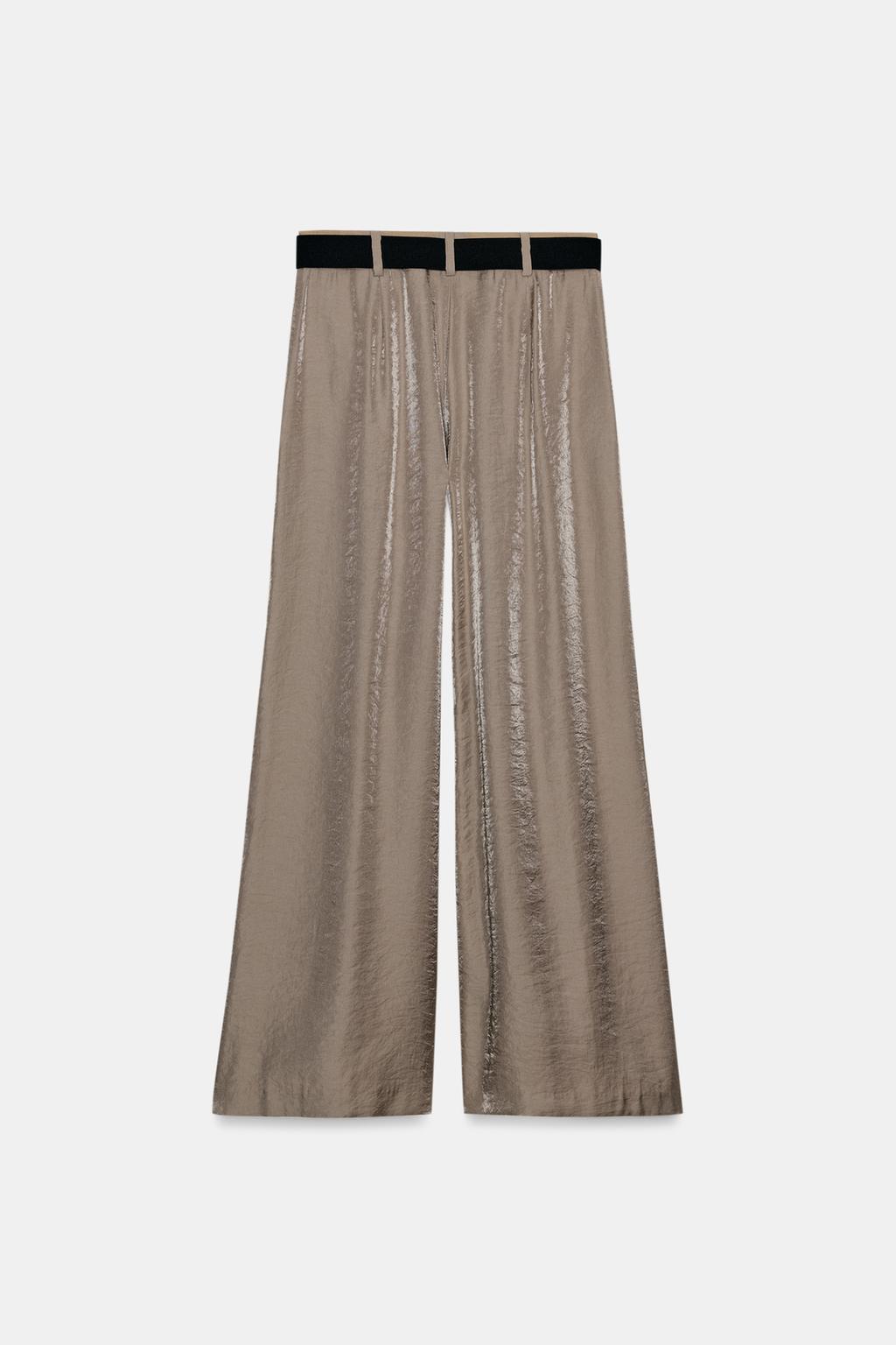QUẦN ỐNG RỘNG SATIN CÓ THẮT LƯNG - Ảnh 2