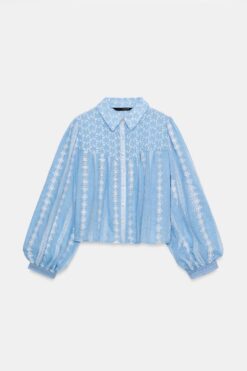 ÁO KIỂU THÊU HỌA TIẾT THỦNG LỖ XANH