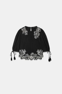 ÁO NGẮN TAY BỒNG THÊU HỌA TIẾT